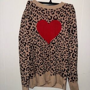 Leopard Print Sweater with Red Heart